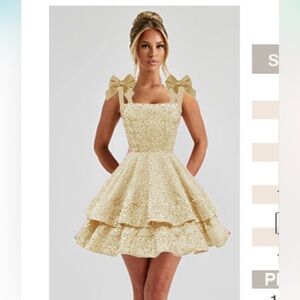 Beautiful Gold Champagne Sequin Prom Dress